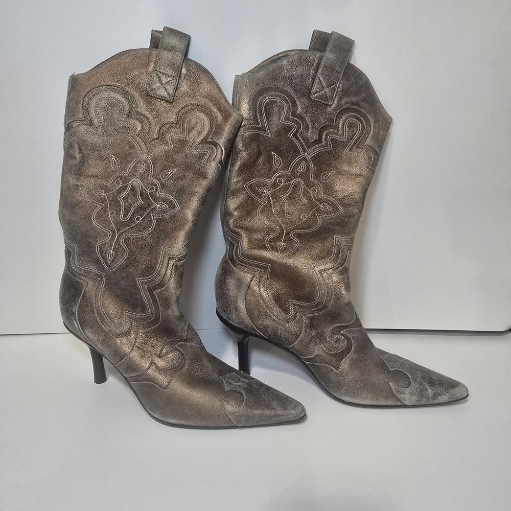 Kenneth Cole Reaction 6M Metallic Leather Western Cowboy Boots Pointed Toe - Picture 2 of 11